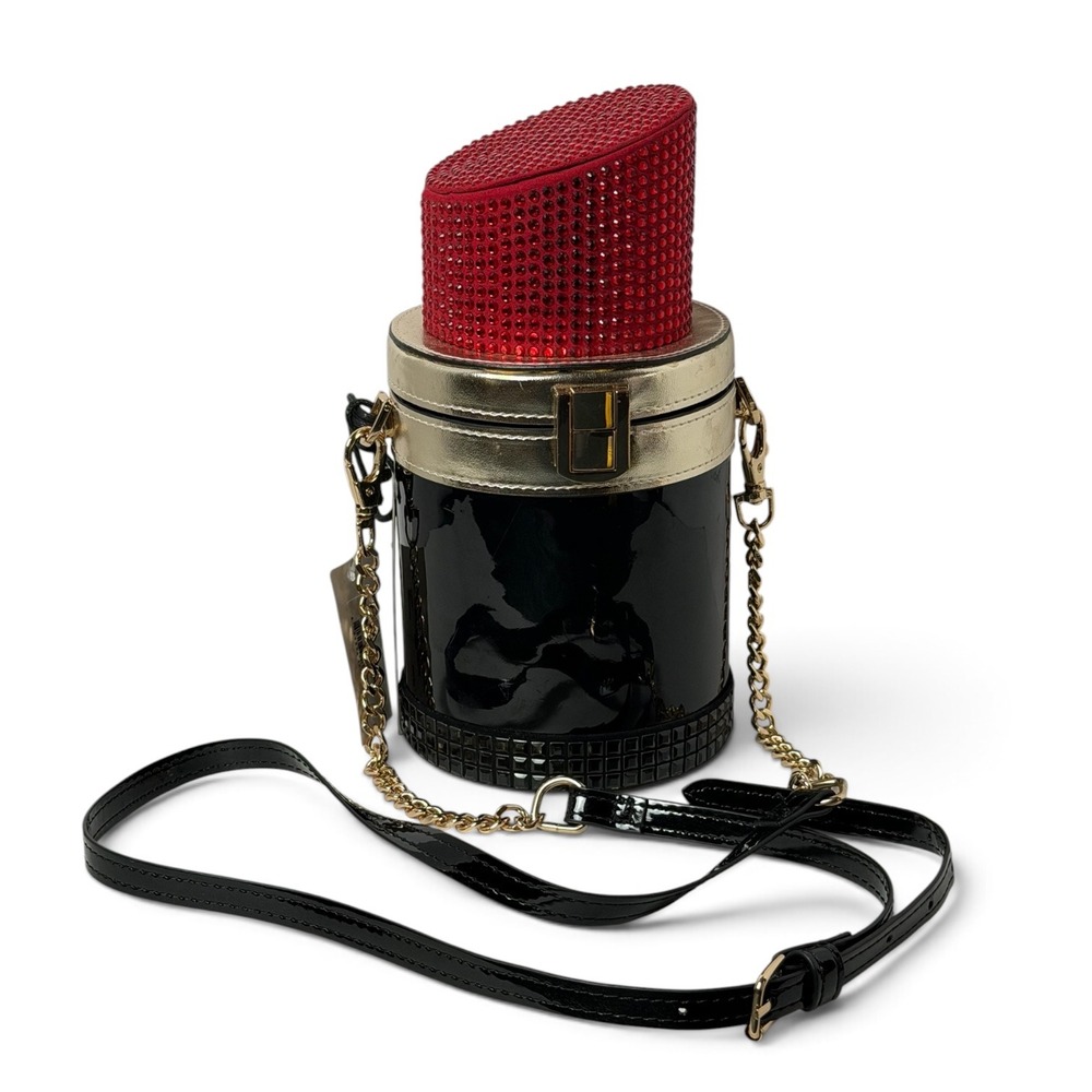Aldo Viradia Lipstick Novelty Crossbody Bag Red Rhinestone Black Gold NWT - Picture 7 of 12